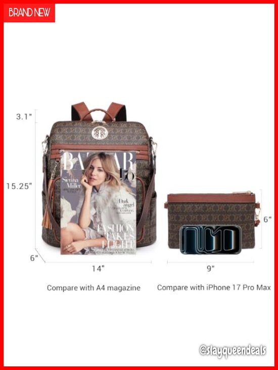 Convertible Faux Leather Laptop Backpack Purse with Wristlet, Adjustable main image 6